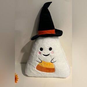 Halloween Candy Corn Ghost Throw Pillow Plush with Witch Hat New